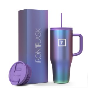IRON °FLASK Official Classic Tumbler 2.0, 24 Oz Gradient Twilight Blue - Vacuum Insulated Stainless Steel Travel Mug, 2 Leakproof Lids (Straw + Flip), BPA-Free