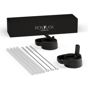 IRON °FLASK Official Narrow Standard Mouth Straw Lid Set, 2 Lids + 4 Straws + 3 Cleaning Brushes, BPA-Free Replacement Lids, Midnight Black
